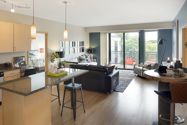 Ellipse on Excelsior: contemporary living room with stylish decor and open layout in luxury apartment