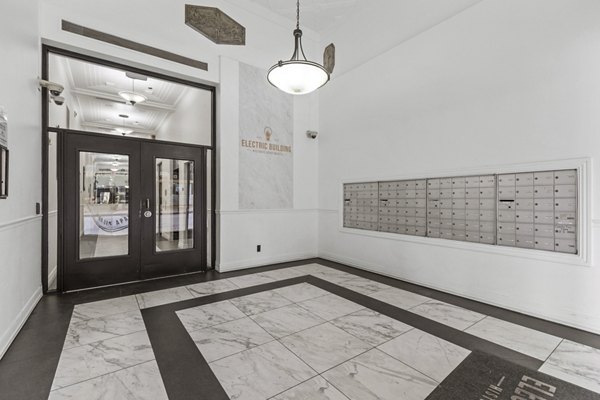 mail room at Historic Electric Building Apartments