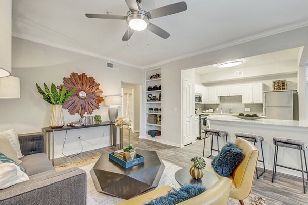 Spacious living room with modern decor and natural light at St Marin Apartments, luxury residences by Greystar