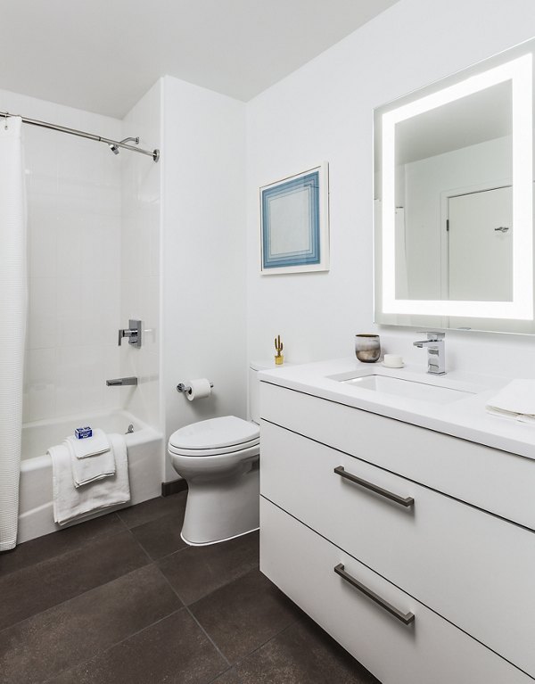 Elegant bathroom with sleek fixtures at Lantera at Boston Landing Apartments