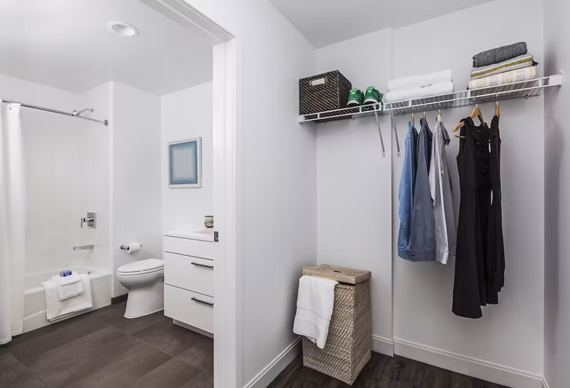 Bathroom with modern fixtures and sleek design at Lantera at Boston Landing Apartments