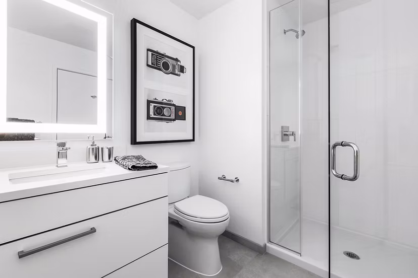 Bathroom featuring modern design and sleek fixtures at Lantera at Boston Landing Apartments