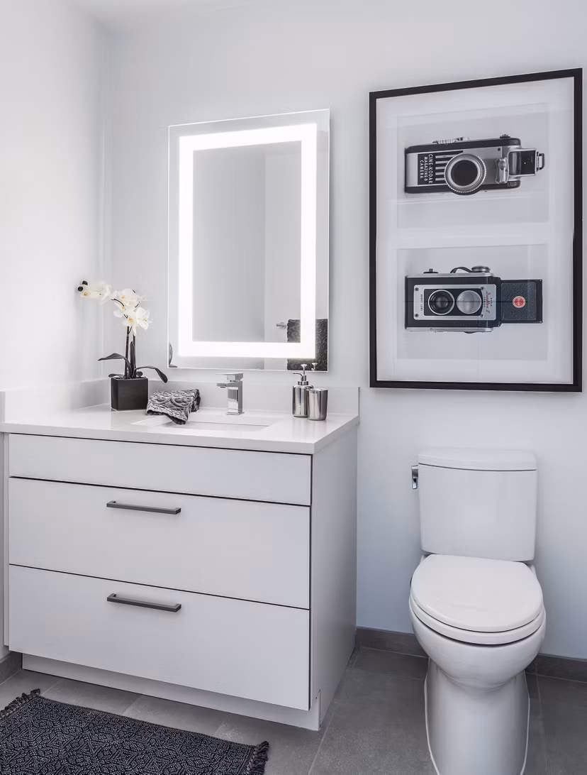 Luxurious bathroom with sleek fixtures at Lantera at Boston Landing Apartments, featuring modern design and premium finishes