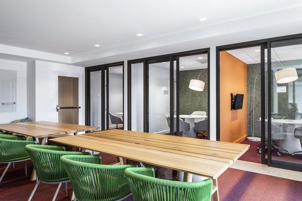 Modern meeting facility with state-of-the-art technology at Lantera at Boston Landing Apartments, ideal for business gatherings and events