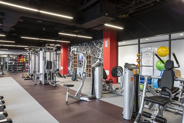 State-of-the-art fitness center with modern equipment at Lantera at Boston Landing Apartments