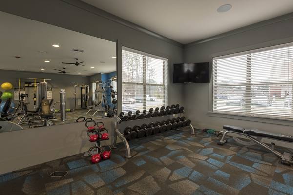 fitness center at The Franklin at Crossroads Apartments