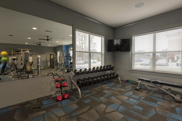 Fitness center featuring state-of-the-art equipment at The Franklin at Crossroads Apartments