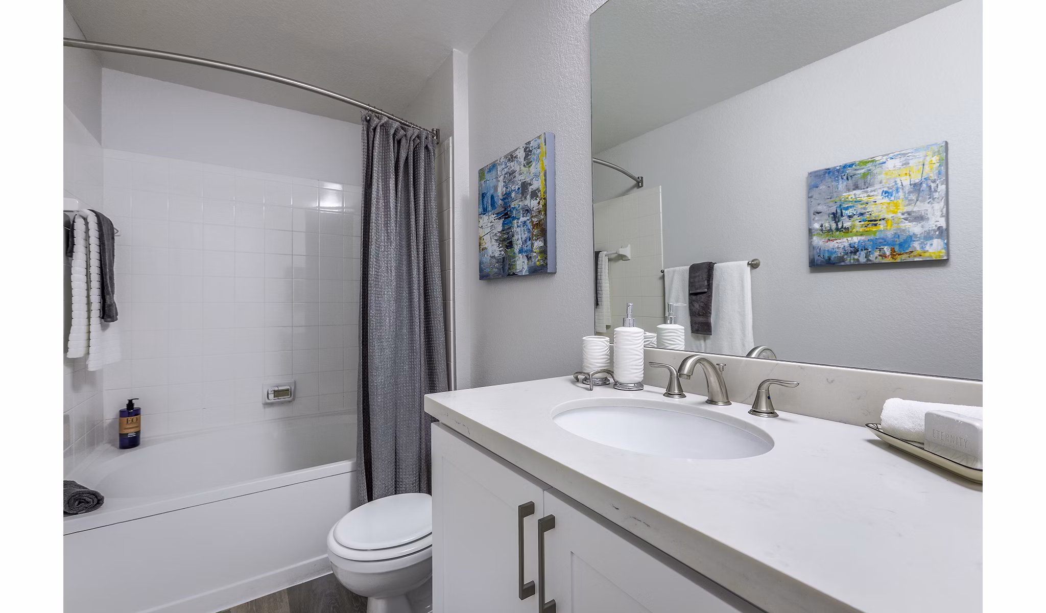 Modern bathroom with sleek fixtures at Avana Eastlake Apartments, a Greystar luxury property