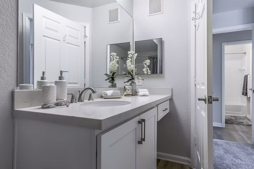 Modern bathroom with sleek fixtures at Avana Eastlake Apartments
