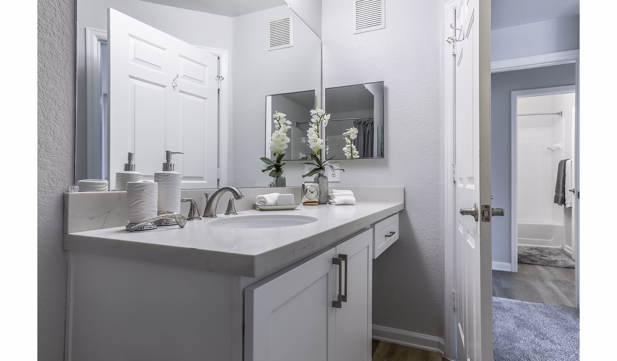 Modern bathroom with sleek fixtures at Avana Eastlake Apartments