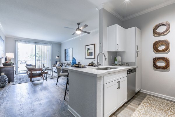 Modern kitchen with stainless steel appliances at Eastlake Apartments