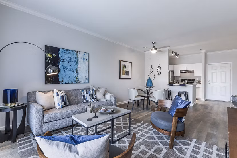 Modern living room with stylish furnishings at Avana Eastlake Apartments