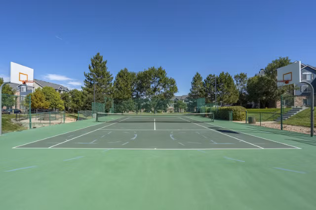 Lighted sport court at Avana Eastlake Apartments for basketball and other outdoor activities