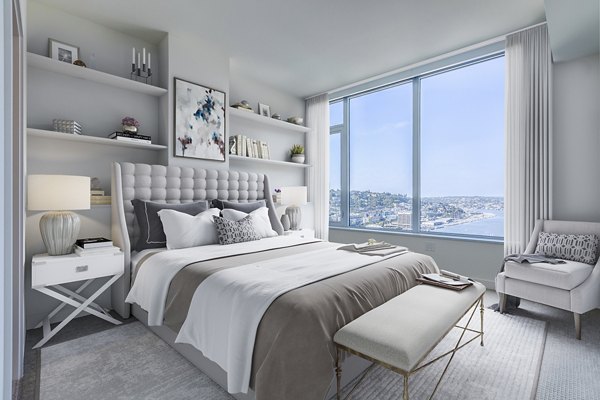 Spacious bedroom with modern decor at Ascent South Lake Union Apartments