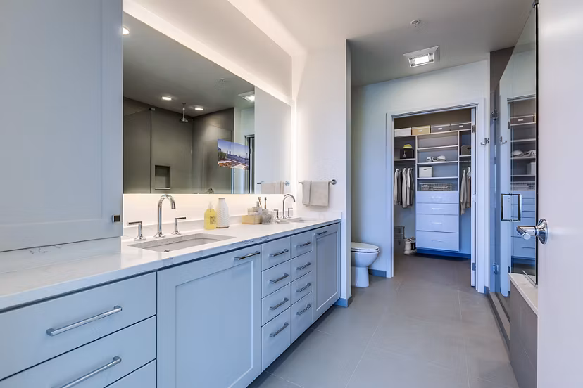 Bathroom featuring modern fixtures and sleek design at Ascent South Lake Union Apartments