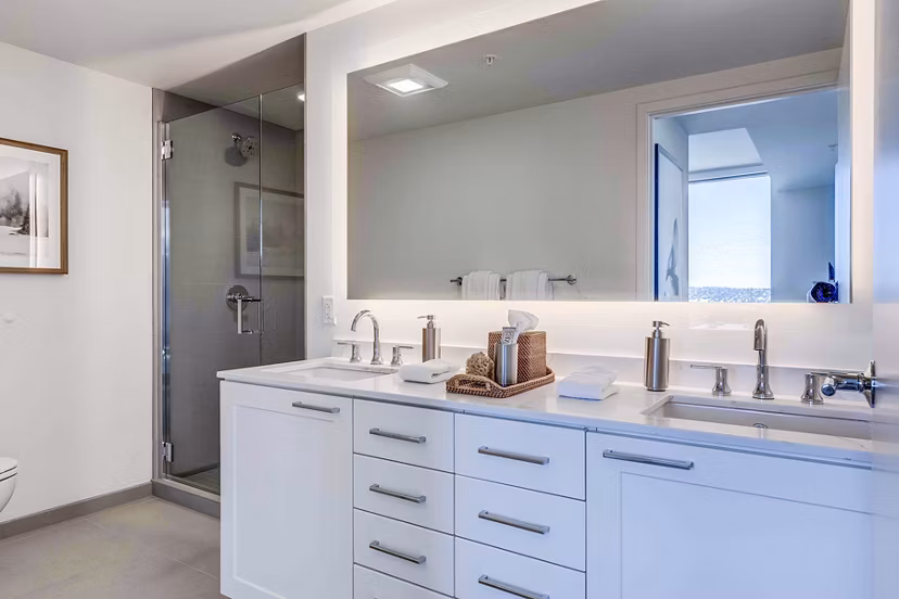 Modern bathroom with sleek fixtures at Ascent South Lake Union Apartments in Seattle
