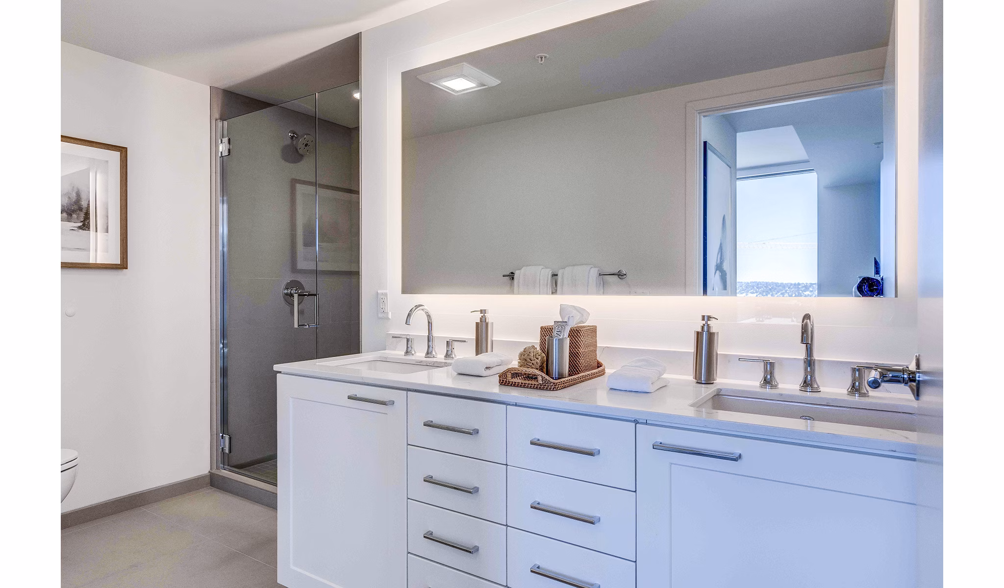 Modern bathroom with sleek fixtures at Ascent South Lake Union Apartments in Seattle