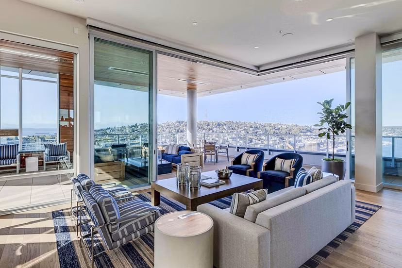 Modern clubhouse with stylish seating and communal areas at Ascent South Lake Union Apartments