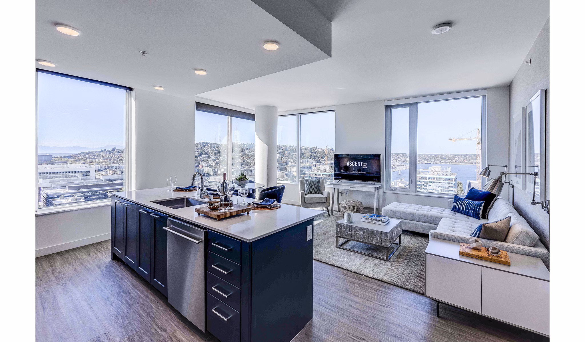 Modern kitchen with stainless steel appliances at Ascent South Lake Union Apartments