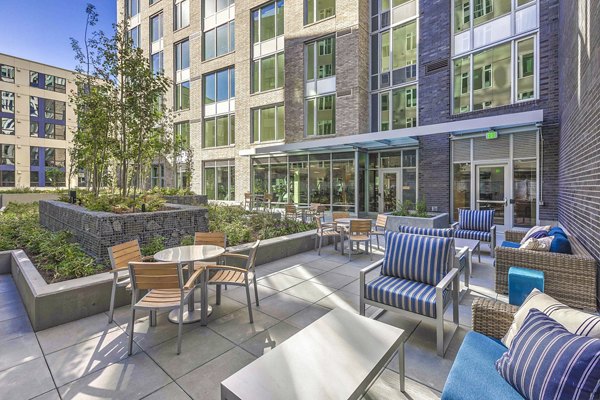Modern balcony with city views at Ascent South Lake Union Apartments
