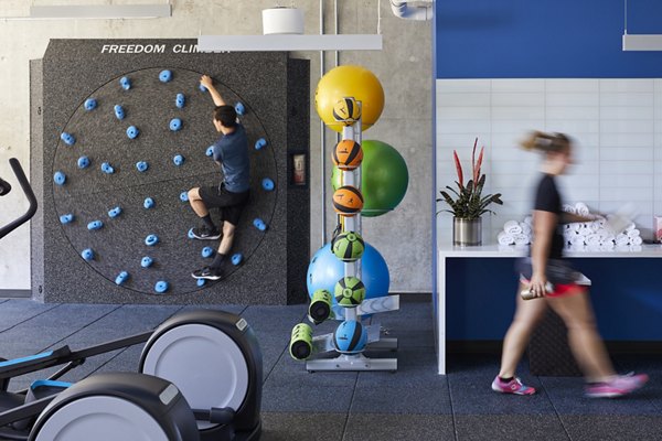 fitness center at The Danforth Apartments