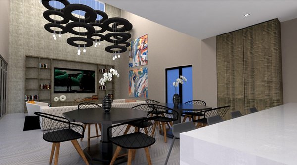 Clubhouse with modern design elements at The Pearl on Wilshire Apartments