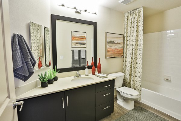 bathroom at The Met at Fashion Center Apartments