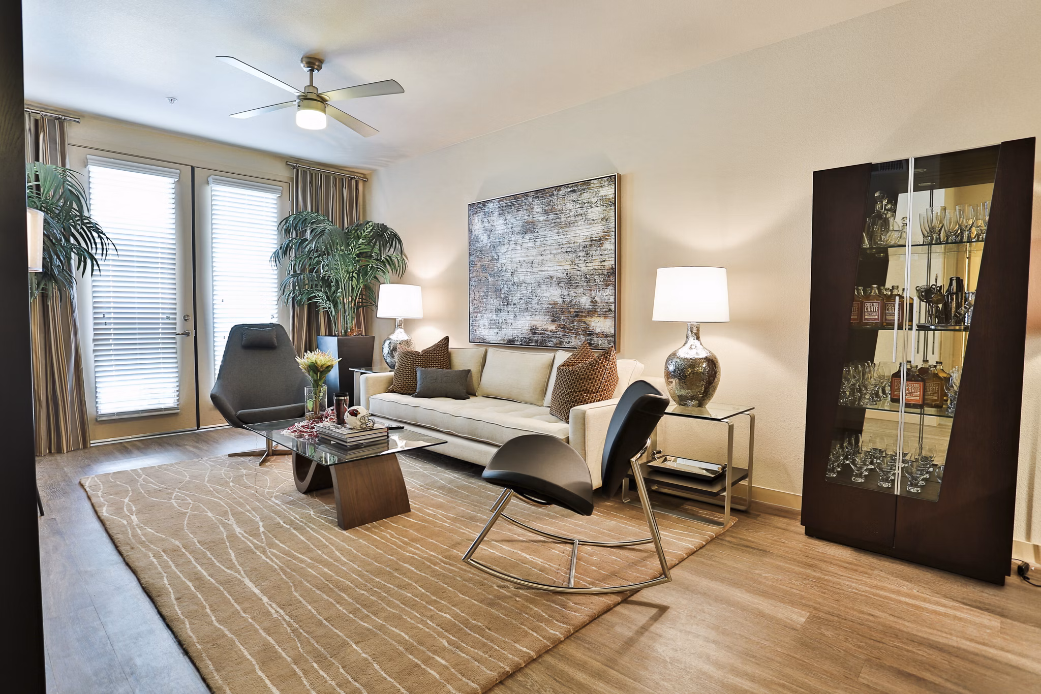 living room at The Met at Fashion Center Apartments
