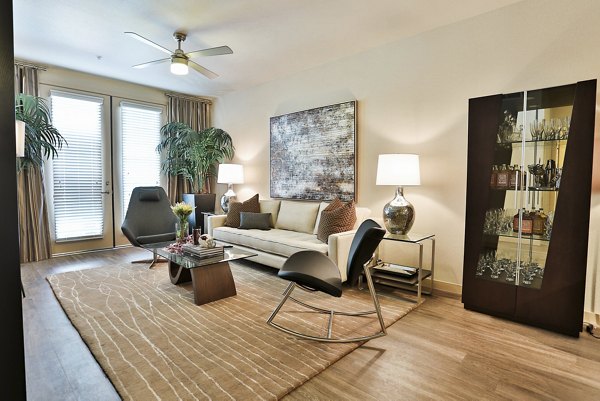 living room at The Met at Fashion Center Apartments
