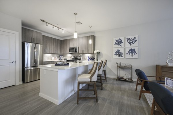 Kitchen with modern appliances in Everleigh Cape Cod luxury apartments