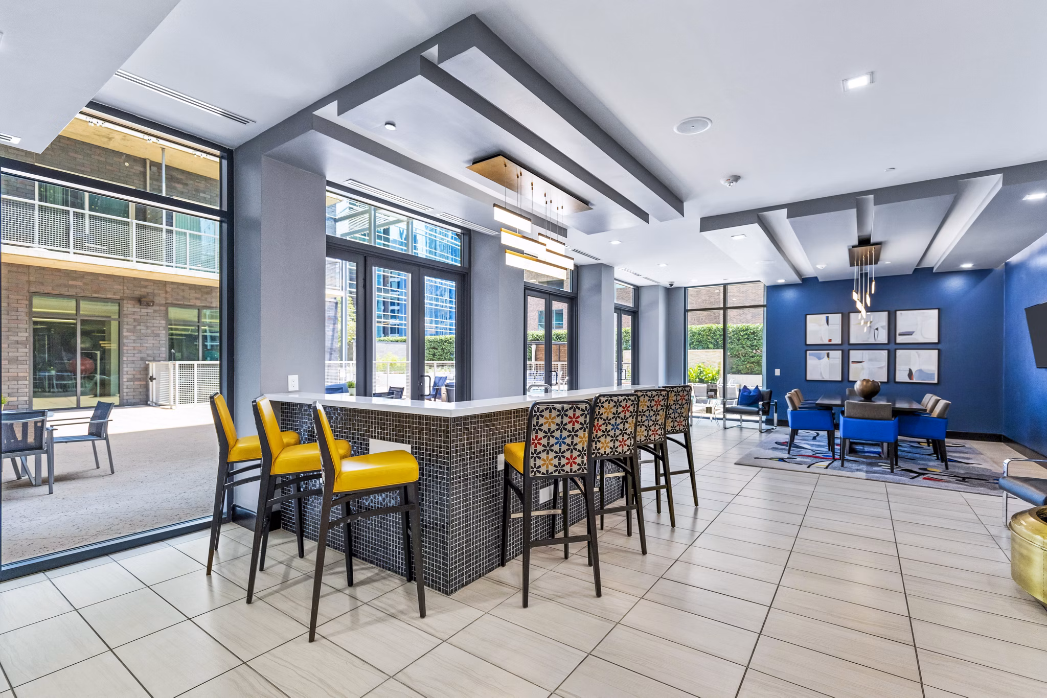 Stylish clubhouse lobby with contemporary design at Miro Apartments