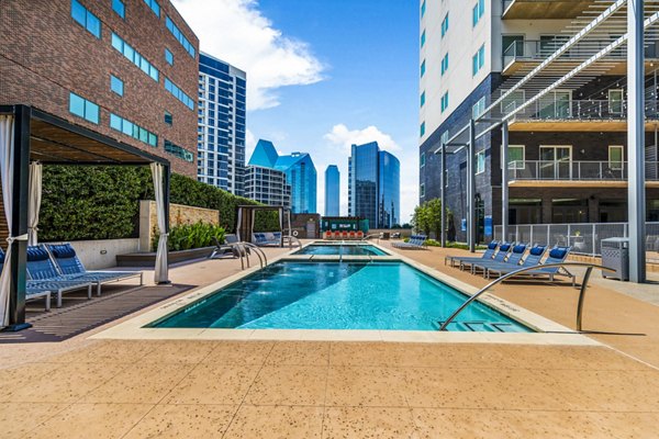 Luxurious pool at Miro Apartments with sleek design, offers relaxation and social spaces in downtown luxury community