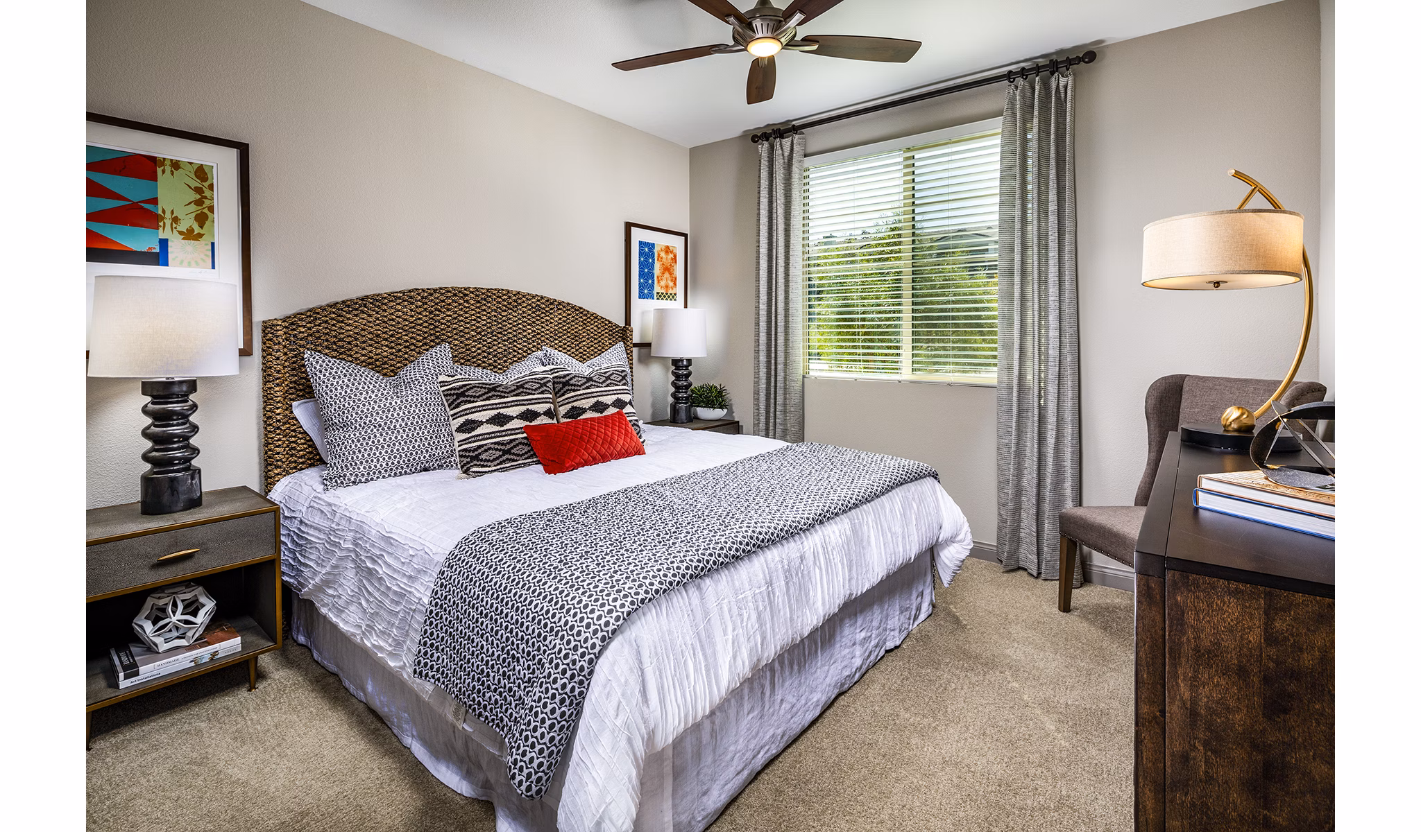 Elegant bedroom with modern decor at Core at Sycamore Highlands luxury apartments