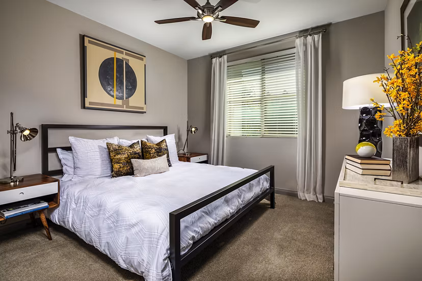 Spacious bedroom with modern decor at Core at Sycamore Highlands luxury apartments