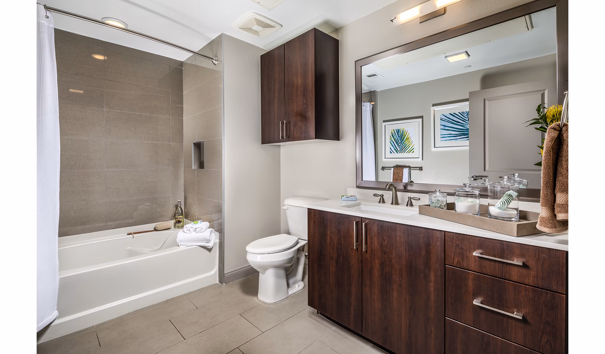 Bathroom featuring modern fixtures and elegant tiles at Core at Sycamore Highlands luxury apartments