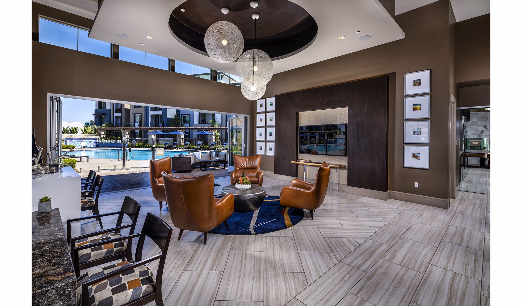 Modern clubhouse with sleek furnishings at Core at Sycamore Highlands luxury apartments
