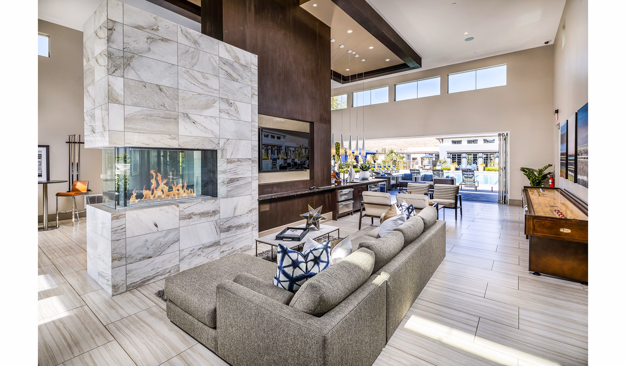 Clubhouse with modern design at Core at Sycamore Highlands luxury apartments