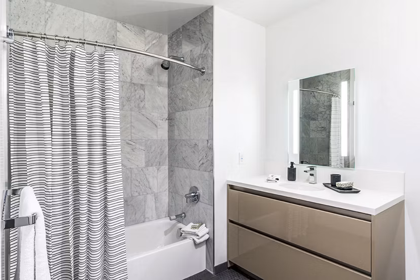 Modern bathroom with sleek fixtures at Circa LA Apartments