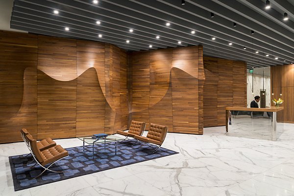 Spacious clubhouse with modern design at Circa LA Apartments offering luxury amenities and social spaces for residents