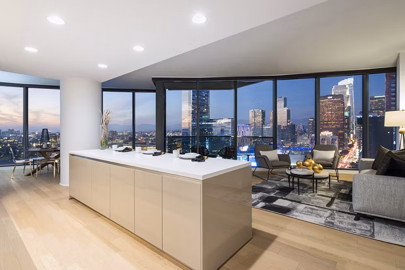 Chic dining room with modern decor at Circa LA Apartments in Los Angeles