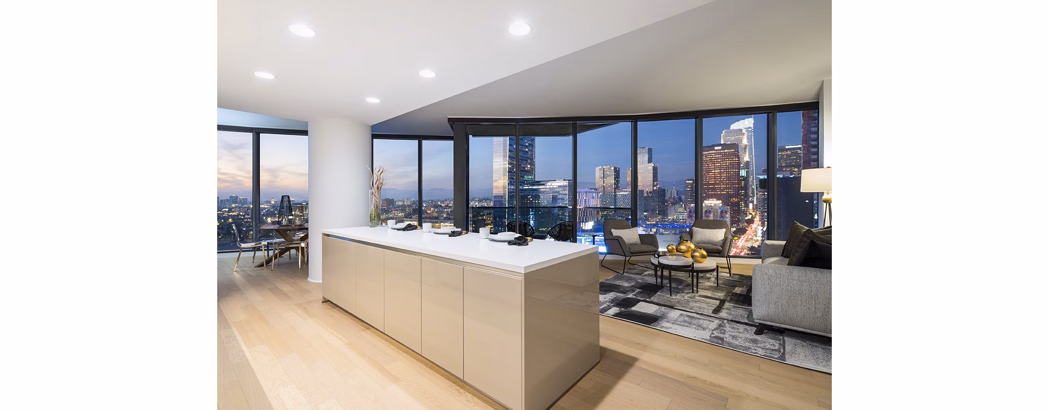 Chic dining room with modern decor at Circa LA Apartments in Los Angeles