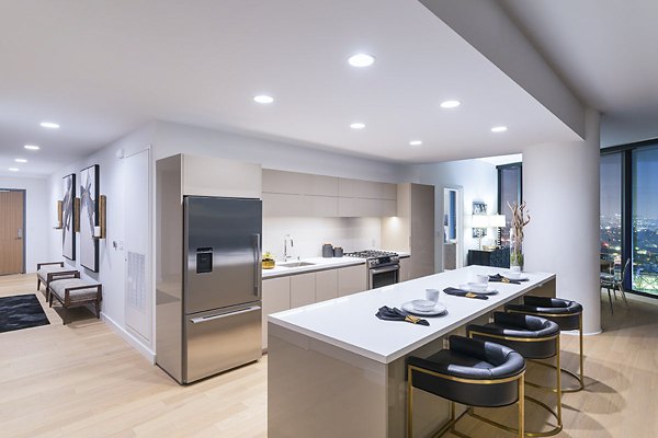 Modern dining room with elegant lighting at Circa LA Apartments