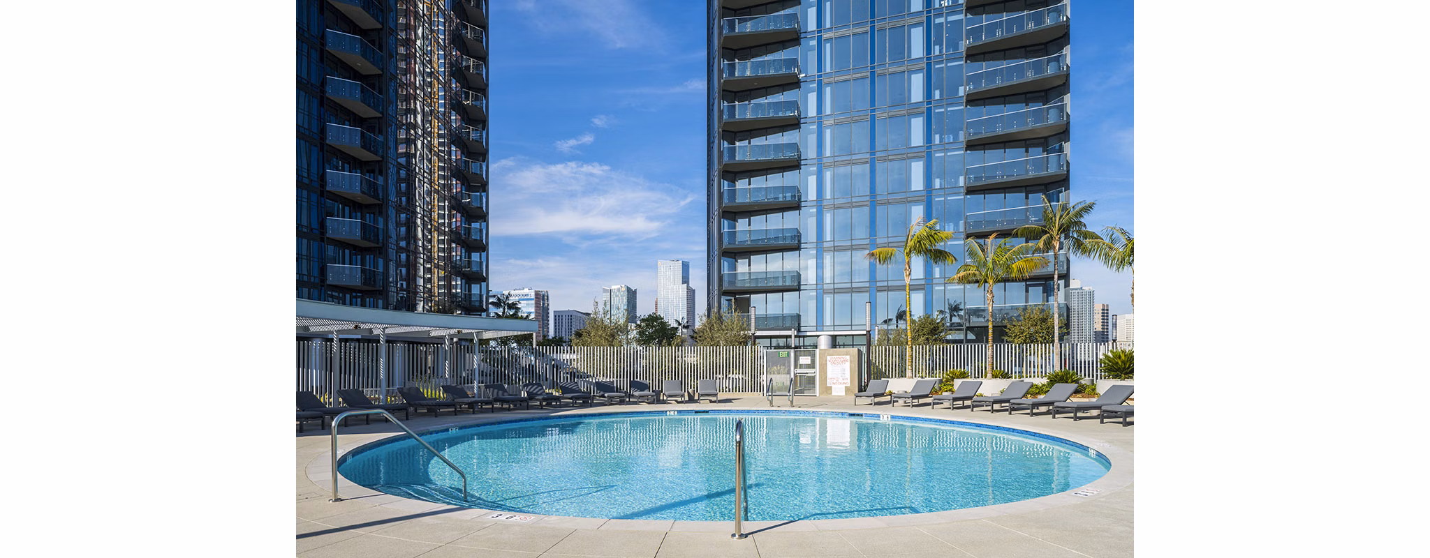 Stunning pool area with cabanas at Circa LA Apartments, a luxury living community in Los Angeles