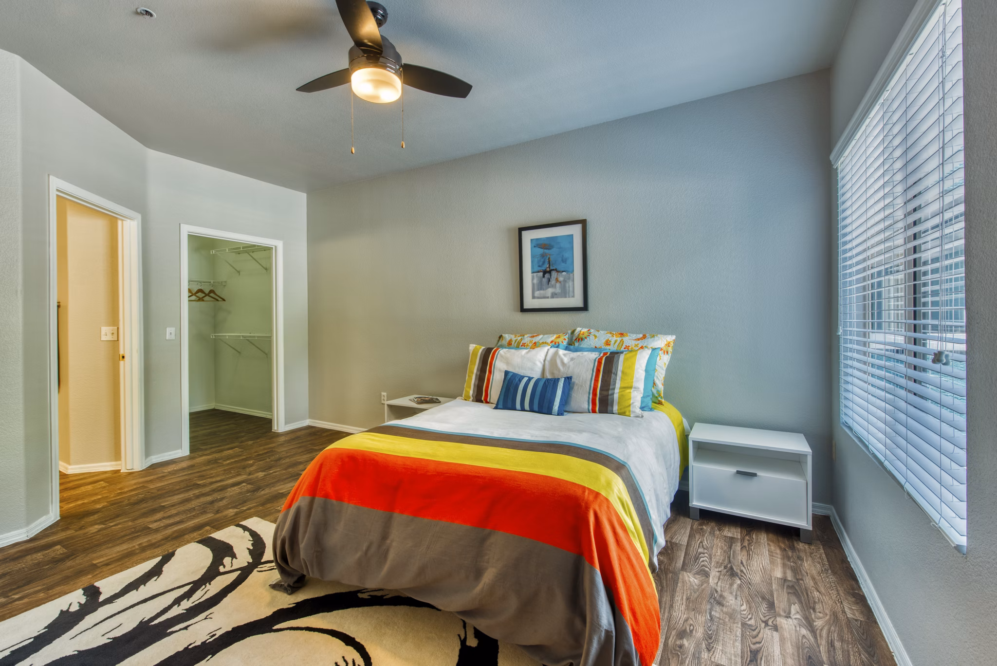 Stylish bedroom with modern decor at Galleria Palms Apartments