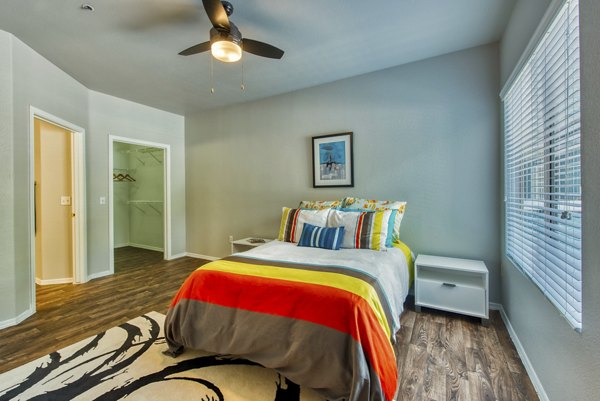 Stylish bedroom with modern decor at Galleria Palms Apartments