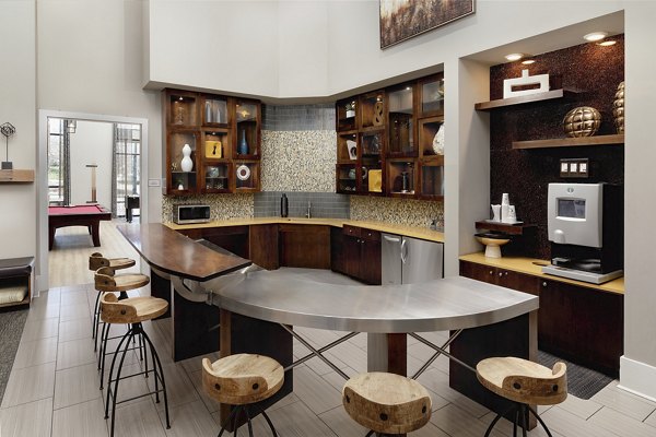 Clubhouse with modern seating and entertainment area at The Standard at Athens Apartments