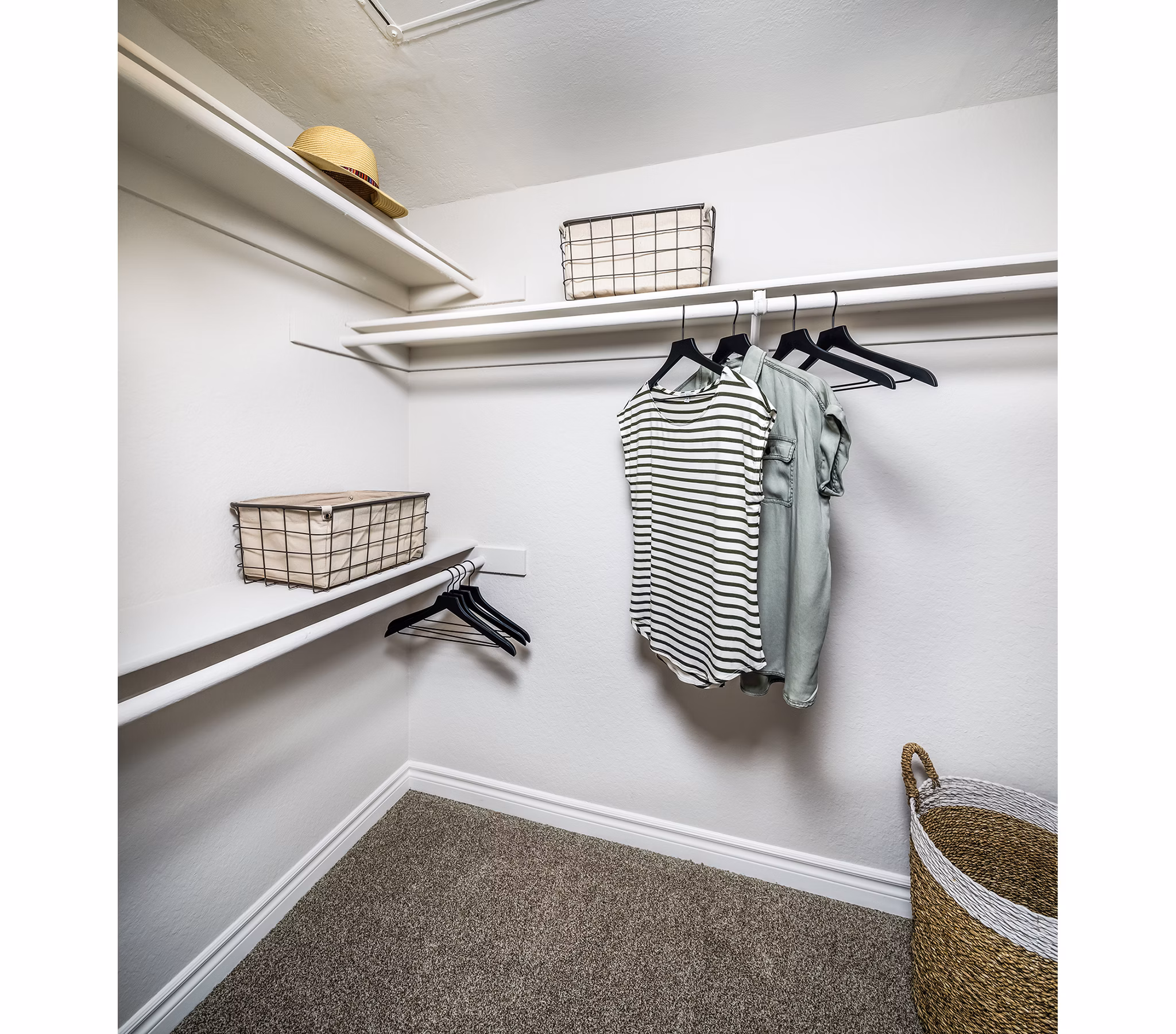 Spacious bedroom closet with custom shelving at Artisan Laguna Beach Apartments