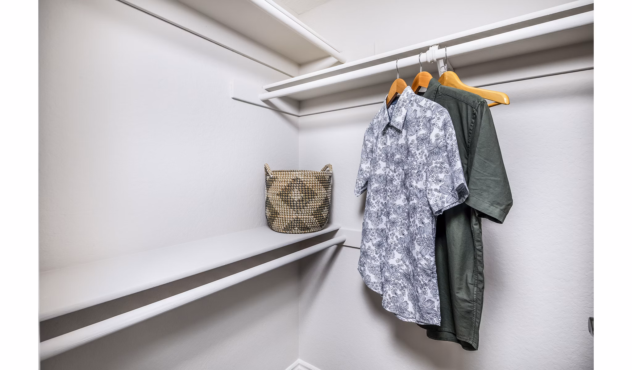 Spacious closet in modern bedroom at Artisan Laguna Beach Apartments, offering luxury storage solutions