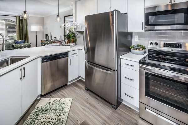 Modern kitchen with stainless steel appliances at Artisan Laguna Beach Apartments