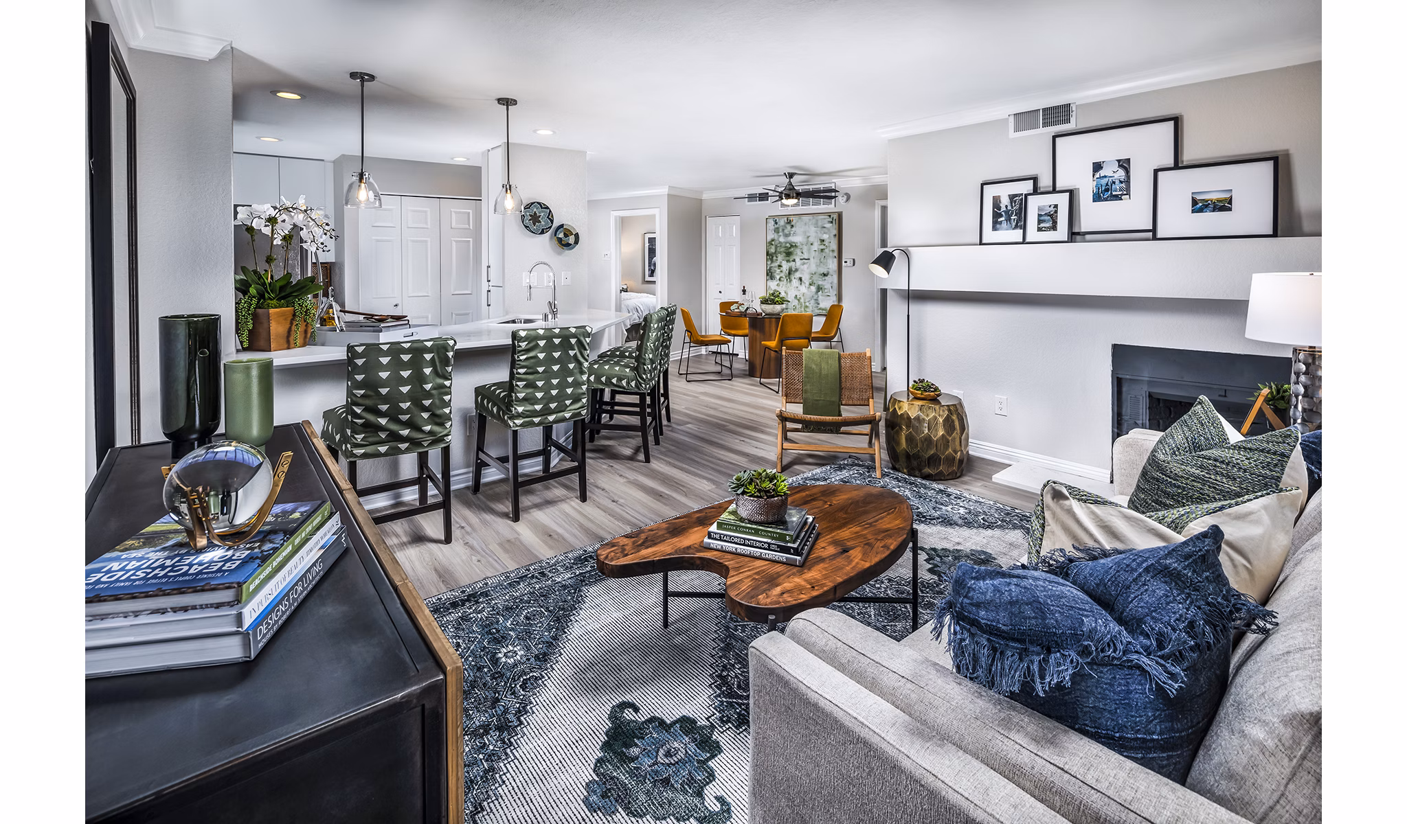 Modern living room with ocean-inspired decor at Artisan Laguna Beach Apartments